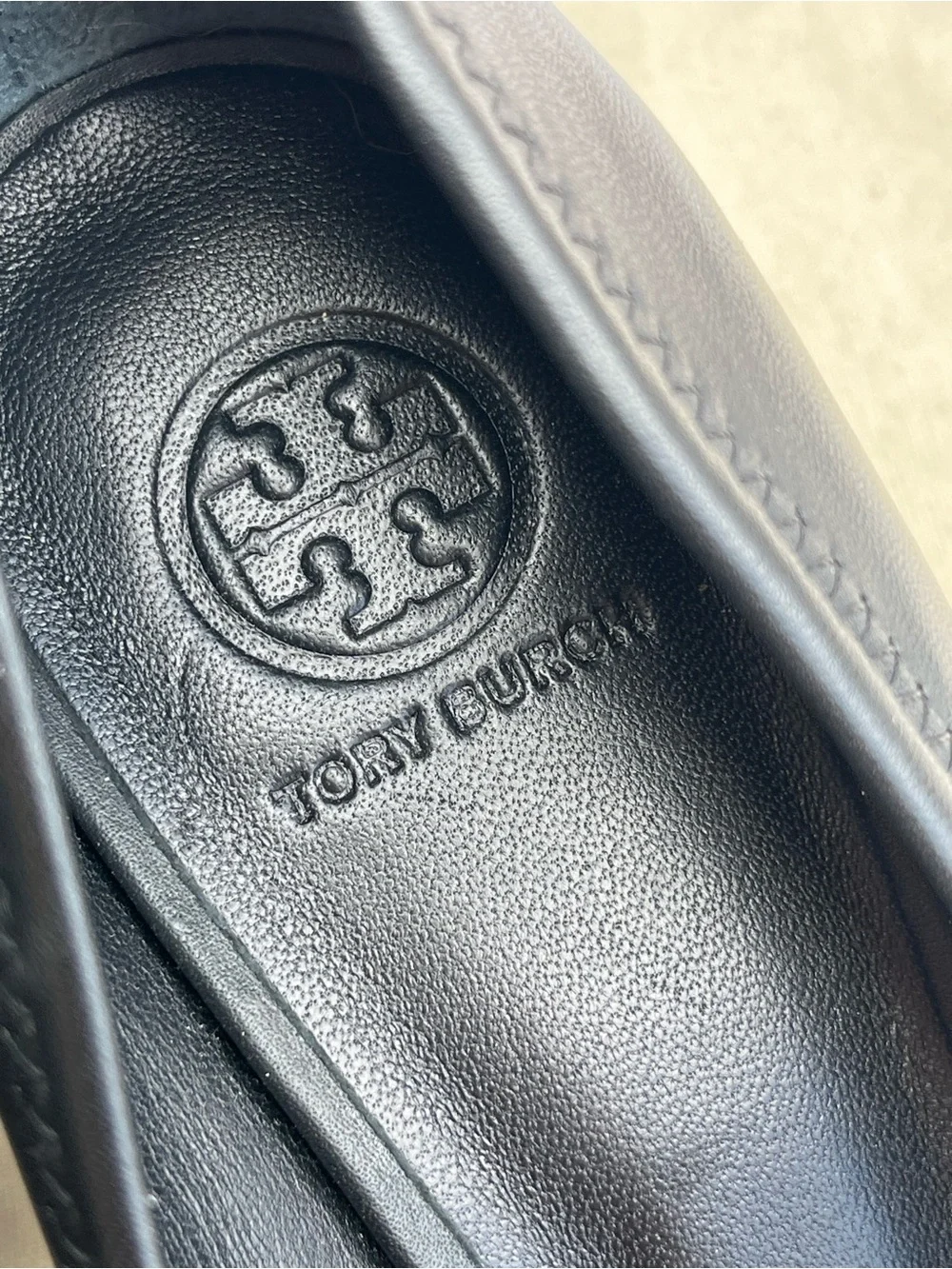 Tory Burch Sally Black Leather Wedge Pumps with Gold Medallion